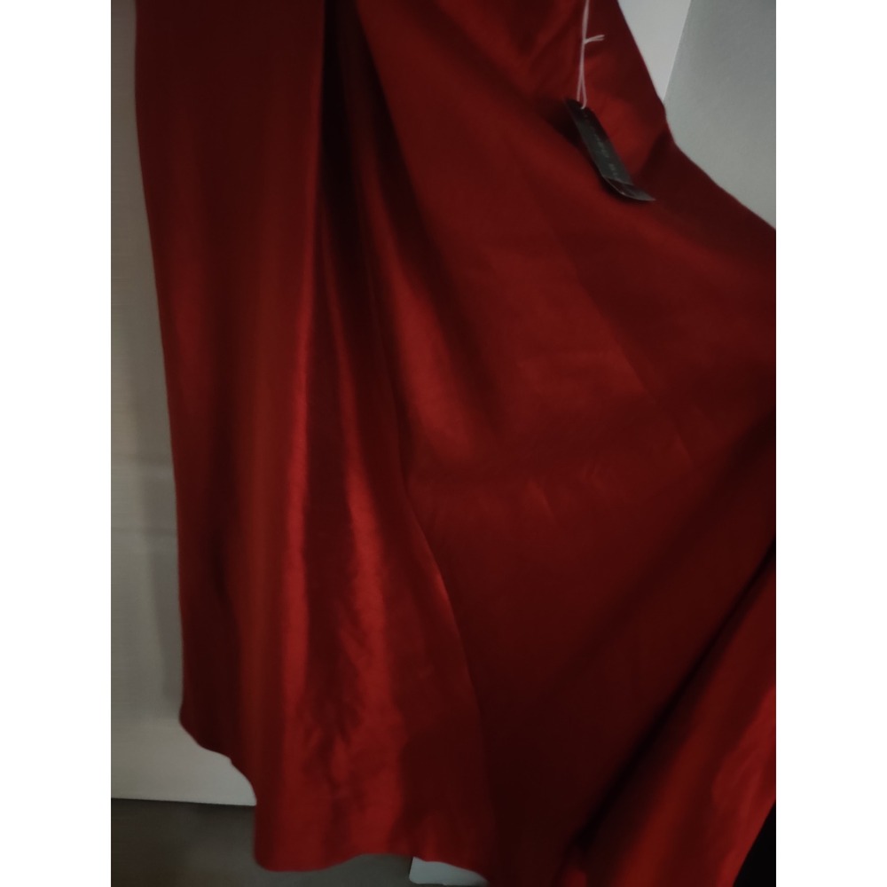 Alfred Sung Red Dupioni V-Neck Sleeveless A-Line Evening Gown Formal Dress - Picture 5 of 7